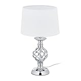 Relaxdays Tischlampe modern, Nachttischlampe Touch, 3 Stufen dimmbar, E14, Tischleuchte edel, 43,5 x 25 cm, silber/weiß