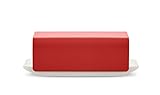 Alessi Mattina BG04 R - Design-Butterdose aus Porzellan mit Deckel aus Edelstahl 18/10, mit Epoxidharz Gefärbt, Rot