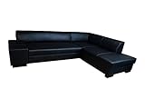 Quattro Meble Schwarzes Echtleder Ecksofa London II 275 x 220 Sofa Couch mit Bettfunktion und Bettkasten Echt Leder mit dunkel graue Ziernähte