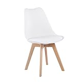 EGGREE 1 x skandinavischer Esszimmerstuhl SGS Geprüfter mit Polsterstuhl für die Küche, Retro-Bekleidungsstuhl mit Beinen aus massivem Buchenholz, weiß