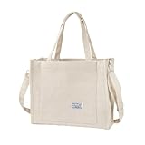 BROADREAM Cord Tasche Damen - Groß Handtasche Umhängetasche mit Reißverschluss,Schultertasche Shopper Damen Henkeltasche für Schule Einkauf Shopper Lässige täglich