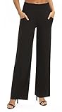 EXCHIC Damen Einfarbig Lose Gerade Geschnitten Palazzo Hose Hohe Taille Dehnbar Lounge Hose mit Taschen (M, Kaffee)