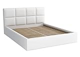 Bonni Polsterbett Alaska 140x200cm Bett mit Lattenrost Doppelbett mit Bettkasten Bettgestell Holzbett Stauraumbett (Weiß)