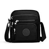 NEWIROVE Umhängetaschen Damen Sportlich Umhängetasche Damen Nylon Schultertasche Damen Mittelgroß Shoulder Bag Women Handtasche mit Vielen Fächern Neujahrsgeschenk für Damen Einkaufen, Reisen,Schwarz