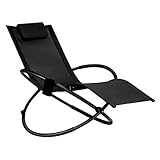 GIANTEX Relaxliege Schaukelliege Schaukelstuhl, 2 in 1 klappbarer Sitz- und Liegestuhl, mit Kopfstütze & Getränkehalter, Sonnenliege Gartenliege Metallrahmen, Schwingliege für Balkon (Schwarz)