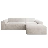 Juskys Sofa Vals Rechts mit PESO Stoff - L-Form Couch für Wohnzimmer - Ecksofa modern, bequem, klein - Eckcouch Sitzer - Cordsofa Beige