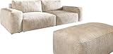 DELIFE Big-Couch Lanzo XL Cord Beige 270x130 cm mit Hocker