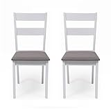 Homely - Set mit 2 Stühlen für Esszimmer oder Küche Dallas, Gestell aus lackiertem Holz, Sitz mit grauem Stoff, 40,5 x 48,5 x 89 cm