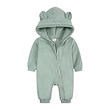 Alunsito Neugeborenes Baby Jungen Mädchen Strampler Bärenohr Einteiler Lange Ärmel Hoodie Overall Säuglings Frühling Body Grün 80 9-12 Monate