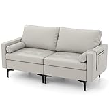 RELAX4LIFE 2 Sitzer Sofa, Schlafsofa mit abnehmbarem Kissen, Zweisitze Couch mit Schlaffunktion, Schlafsessel, Ecksofa, Relaxcouch fürs Wohnzimmer/Schlafzimmer, 172x78x80 cm, Grau (2 Sitzer Sofa)