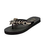 JOMIX Flach Zehentrenner Glitzer Sandalen Damen Badeschuhe Schlappaen Sommerschuhe Bunt Duschhausschuhe Strand Sandal (Schwarz, 39 EU, SD9145)