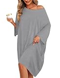 wihnsinop Damen Nachthemd Bambus Kurzarm Nachtwäsche Schlafshirt Sleepshirt U-Ausschnitt Sommer Schlafkleid Nachtkleid Schlafhemd Sleepwear Negligee T-Shirt Dress