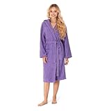 Bademantel Damen - 100% Baumwolle (350g/m²) OEKO-TEX® Zertifiziert - Morgenmantel Damen mit Kapuze, 2 Taschen, Gürtel - Lila - L