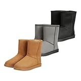 RL24 - Allwetterstiefel Yukon | Schlupfstiefel für Damen & Kinder | gefütterte Boots in Wildlederoptik | wasserdichte Winterboots in Camel | Winterschuhe in Größe 38