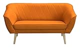 Furniture-Adamski Sofa SKANDI Couch für Zwei Personen 140 x 75 x 73 cm, mit Füßen aus Naturholz, Couch in Velourstoff in Farbe: Orange