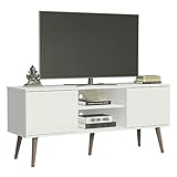 Madesa TV Schrank mit 2 Türen und 2 Regale für TV bis zu 55 Zoll, für Wohnzimmer, 136 x 40 x 60 cm, aus Holz - Weiß