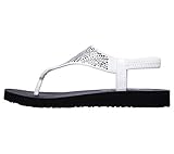 Skechers Damen Meditation New Moon Zehentrenner, White Duraleather/Clear Rhinestone, 39 EU