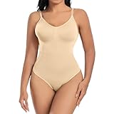 Nadeer Shapewear Damen Body Rückenfrei Bodysuit Sculpting Tanga Body Shaper Bauchweg Stark Formend mit Verstellbarer Schultergurt(Beige,M)