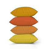 ggaimwf Einfarbig Leinenkissenbezüge für Sofa Orange Farbverlauf Kissen für das Bett Herbst Gelbe Farbe Handgefertigt Quadrat Kissenhüllen mit unsichtbarem Reißverschluss, 40x40cm, 4er-Set