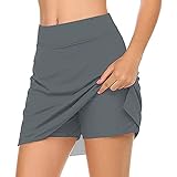 HaicoM Lässige Damenröcke für Damen, Activewear-Röcke, leichter Laufrock mit integrierten Shorts, Tennisrock mit Shorts, Golf-Rock, Yoga, Sport, aktive Röcke, schmale Passform, dehnbarer Rock, grau,