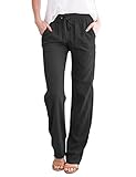 Yuson Girl Damen Freizeit Hose,Sommerhose mit Kordelzug und Taschen,Elegant Baumwolle Leinenhose,Casual Einfarbig Freizeithose für Reisen Casual Daily Outing(Schwarz, S)