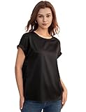 LilySilk Frauen Seidenshirt Tunika Damen Kurze Ärmel Rundhals Seide Tee Damenbluse(Schwarz,XL)