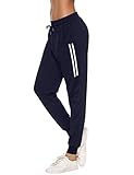 Sykooria Damen Jogginghose Sporthose Lang Yoga Hosen Freizeithose Laufhosen Baumwolle High Waist Trainingshose für Frauen mit Streifen-Streifen B-dunkelblau-XL