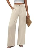 PASUDA Hose Damen Sommer Weites Bein Freizeithose Hight Waist Geradem Sommerhose Bequeme Leichte Lässige Anzughose Hosen mit Taschen, Knopfleiste (Beige, XL)