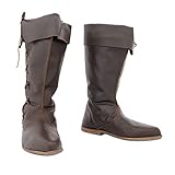 Mooke Stil Mittelalterliche Ritter PU Leder Stiefel - Männer Elfenprinz Bandage Goth Schuhe - Schnürstiefeletten Cosplay Kostüme, Braun, 42, Brown Braun