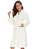 vislivin Leichter Bademantel Damen Frottee Bademantel Sauna Morgenmantel Knielanger Saunamantel Bathrobe Damen Weiß XL