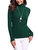 Aottori Damen Elegant Pullover Strickwaren Rollkragenpullover Hals Langarm Ribbed Strick Pullover Tops Grün M