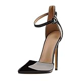 blingqueen Damen High Heels Spitze Stiletto Geschlossene Sandaletten Riemchen Pumps Metallic Schwarz 38 EU