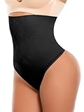 SHAPERIN Damen Shapewear Unterhose Miederslip Bauchweg Bauchkontrolle Miederpants Figurformende Slips Unterwäsche Tanga, Schwarz, L