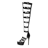 Only maker Women's Platform Sandals High Heels Stilettos Gladiator Schnallen Zipper Sexy Gothic Summer Shoes Black EU 39