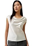 LilySilk 100% 22-Momme-Seidenhemd mit Wasserfallausschnitt für Damen ärmellose Elegante Oberteile für den Sommer Schulterfreies T-Shirt für Damen(Papyrusweiß,28)