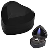 Jinlaili Ringschachtel Hochzeit, 70x65x45MM Ringbox mit LED, Ringschatulle mit Samt Interieur, Schmuck Präsentationsbox, Herz Ringkästchen für Vorschlag Verlobung Hochzeit Zähler Display (Schwarz)