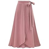 Graceyo Damen Lange Rock A Linie Röcke mit Bandagen Elegante Hochzeit Maxiröcke Freizeitrock Elastische Hohe Taille Faltenrock Midi Röcke Chiffonrock Damenrock, Rosa, L