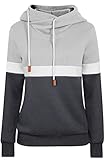 Onfettic Damen Kapuzenpullover Winter Langarm Hoodie Baumwoll Farbblock Sweatshirt Pullover (Hellgrau,M)