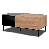 KHG Couchtisch mit 2 Fächern & 1 Schublade modern, Wohnzimmer-Tisch aus Holzwerkstoff Holzoptik lackiert, Gestell & Akzente in schwarz - 120 x 50 x 38 cm (B/H/T)