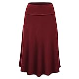 Graceyo Damen Rock Lange Elastischer Strertchy Maxi Rock Einfarbig Täglich Midirock A Linie Faltenrock Elegant Röcke Freizeitrock Damen Hohe Taille Retro Swing Rock Casual Skirt, #Wein, XL