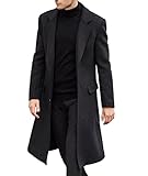 ECDAHICC Herren Casual Slim Fit Wollmantel Lange Jacke Kerbkragen Trenchcoat Einreihiger Mantel Winter Warm Outwear(BL,3XL)