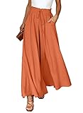 Dokotoo Sommerhose Damen Leicht Palazzo Hose Elegant Sommer High Waist Baggy Freizeithose Baumwolle Leinen Weite Hosen mit Taschen Kordelzug Elastisch Einfarbig Stoffhose Rot S