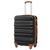 COOLIFE Hartschalen-Koffer Trolley Rollkoffer Reisekoffer mit TSA-Schloss und 4 Rollen (Schwarz/Braun, Handgepäck)