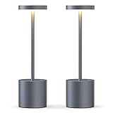 YIKUI Tischlampe Kabellos, Eingebaut 5000 mAh Batterie mit 2 Beleuchtungsmodi Dimmbar 2 Pakete Tischlampe Akku, Aluminium LED Tischleuchte, für Restaurant, Terrasse, Indoor & Outdoor (Grau)