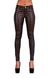 Crazy Lover Hochwertige Damenhosen, Glatte Damen Hose, Frauen Kunstlederhose, PU Lederhose Jean (36, Braun)