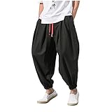 Streetwear Herren Haremshose japanischer Stil Freizeithose Mann Jogger Hose Chinesische Baggy Hose Haremshose - Hippie Yoga Ballon Bloomer Casual Loose Casual Running Hose, Schwarz , 31-35