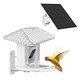 Vogelhaus mit Kamera, Smart Vogelfutterhaus mit Video Auto Aufnehmen, WiFi Kamera Smart Vogelfutterautomat mit KI Identifizierung von 11.000+ Vogelarten und Solarpanel Stromversorgung (Weiß)