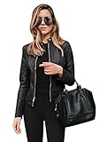 TYQQU Damen Fashion Strickjacke Reißverschluss Langarm Einfarbig Jacke Slim Tan Lederjacke Schwarz M