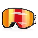 EXP VISION Skibrille für Damen und Herren, Snowboard Brille Schneebrille OTG 100% UV-Schutz Skibrille für brillenträger, Anti-Nebel Snowboard Brille Ski Goggles (Schwarzer Rahmen Rot)