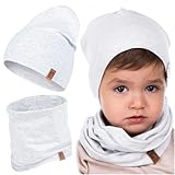 HEYO Kinder Set Beanie Mütze Schlauchal Baumwolle Rundschal weich Mädchen Jungen Herbst Frühling Frühlinsset Herbstset (Grau)